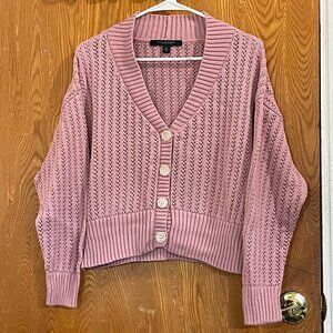 Marc New York Cropped Long-Sleeve Button-Up Cardigan, Pink, Size XL